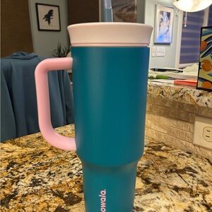 Teal and Pink Owala Tumbler with Handle.